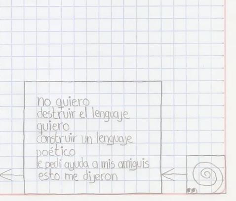 recuadro con texto: no quiero destruir el lenguaje quiero construir un lenguaje poético le pedí ayuda a mis amiguis esto me dijeron